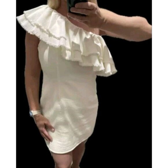 Future Collective w/ Jenny K. Women's Asymmetrical Ruffle Denim Mini Dress Sz 16 - Picture 4 of 16